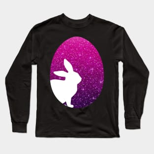 Easter Bunny Silhouette in Pink Purple Ombre Faux Glitter Easter Egg Long Sleeve T-Shirt